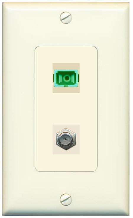 RiteAV 1 Port SC-APC Fiber Simplex Coax Cable TV Wall Plate - 1 Gang [Light-Almond]