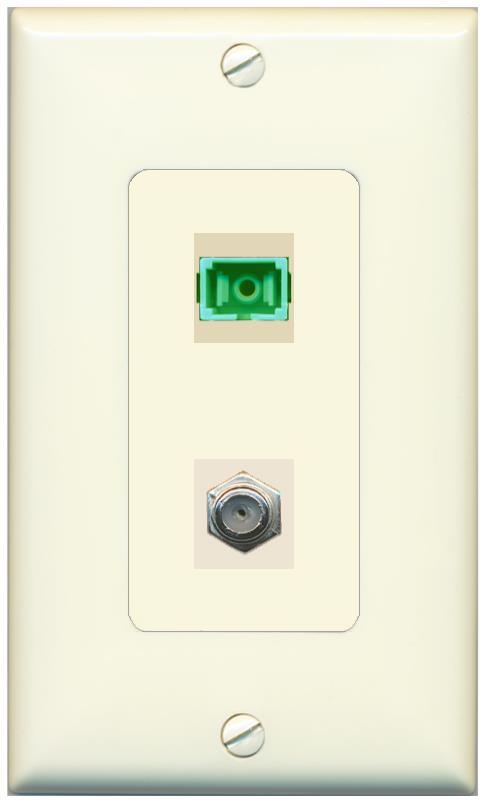 RiteAV 1 Port SC-APC Fiber Simplex Coax Cable TV Wall Plate - 1 Gang [Light-Almond]