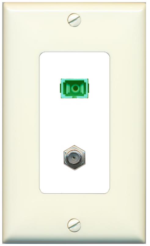 RiteAV 1 Port SC-APC Fiber Simplex Coax Cable TV Wall Plate - 1 Gang [Light-Almond/White]