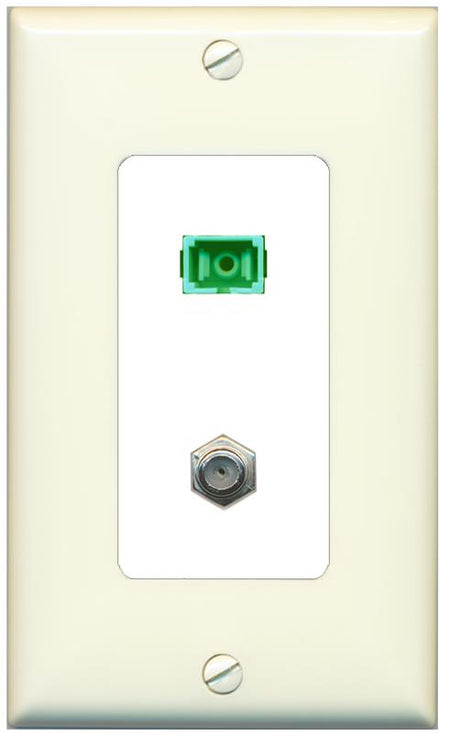 RiteAV 1 Port SC-APC Fiber Simplex Coax Cable TV Wall Plate - 1 Gang [Light-Almond/White]