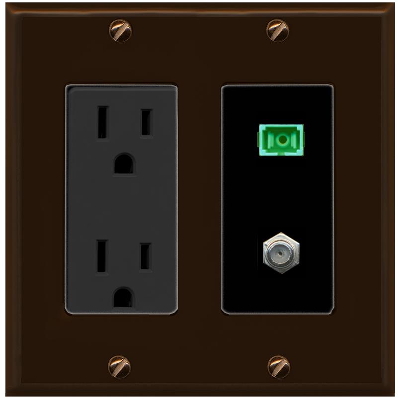 RiteAV 1 Port SC-APC Fiber Simplex Coax Cable TV Wall Plate - Outlet [Brown/Black]