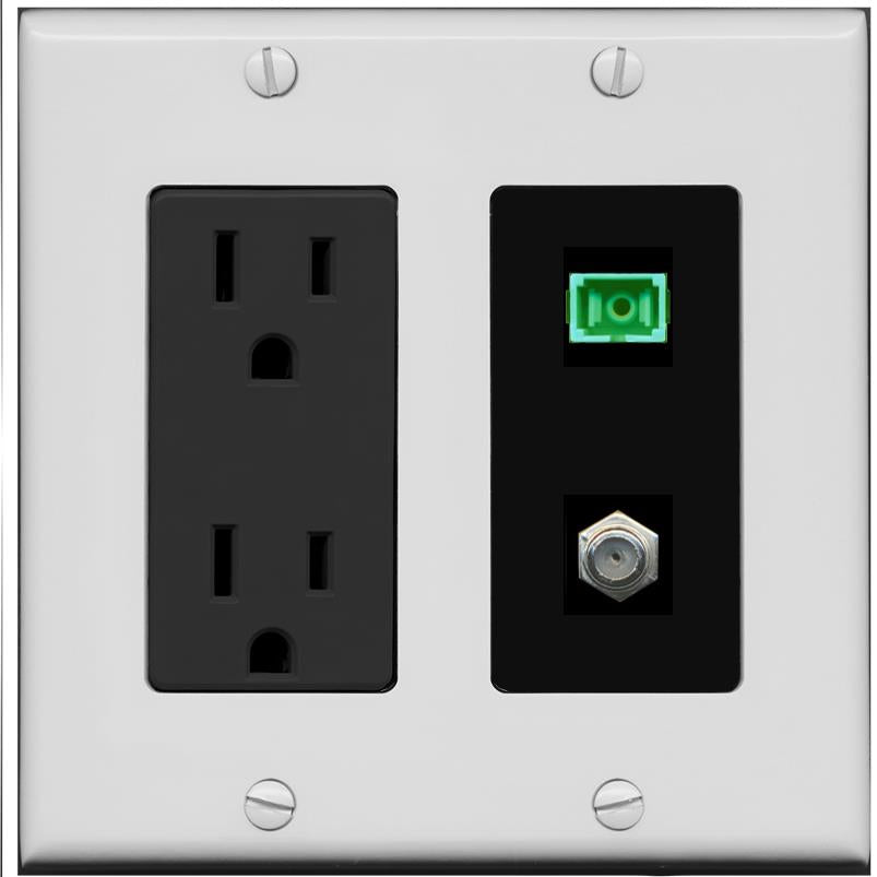 RiteAV 1 Port SC-APC Fiber Simplex Coax Cable TV Wall Plate - Outlet [Gray/Black]