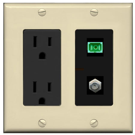 RiteAV 1 Port SC-APC Fiber Simplex Coax Cable TV Wall Plate - Outlet [Ivory/Black]