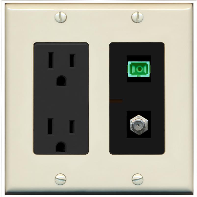 RiteAV 1 Port SC-APC Fiber Simplex Coax Cable TV Wall Plate - Outlet [Light-Almond/Black]