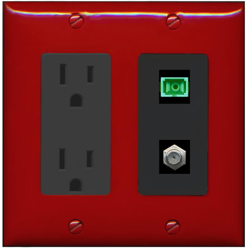 RiteAV 1 Port SC-APC Fiber Simplex Coax Cable TV Wall Plate - Outlet [Red/Black]