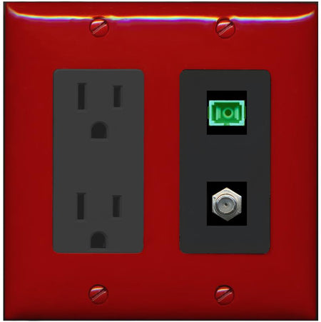 RiteAV 1 Port SC-APC Fiber Simplex Coax Cable TV Wall Plate - Outlet [Red/Black]