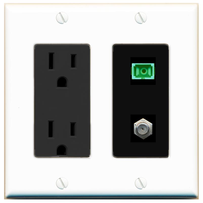 RiteAV 1 Port SC-APC Fiber Simplex Coax Cable TV Wall Plate - Outlet [White/Black]