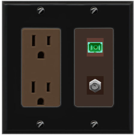 RiteAV 1 Port SC-APC Fiber Simplex Coax Cable TV Wall Plate - Outlet [Black/Brown]