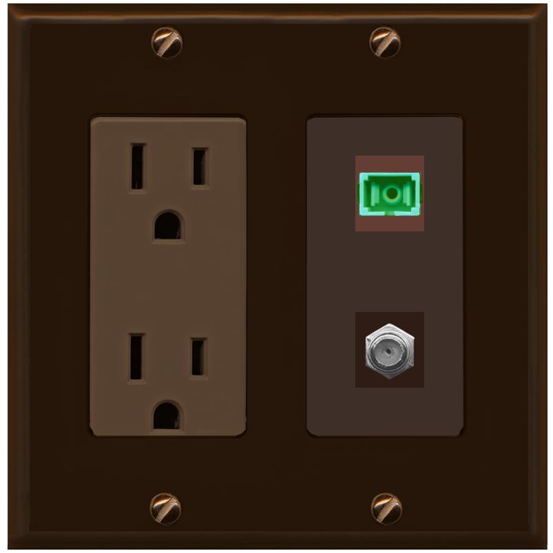 RiteAV 1 Port SC-APC Fiber Simplex Coax Cable TV Wall Plate - Outlet [Brown/Brown]