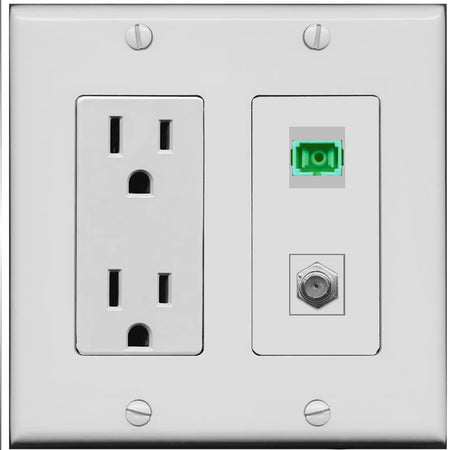 RiteAV 1 Port SC-APC Fiber Simplex Coax Cable TV Wall Plate - Outlet [Gray/Gray]