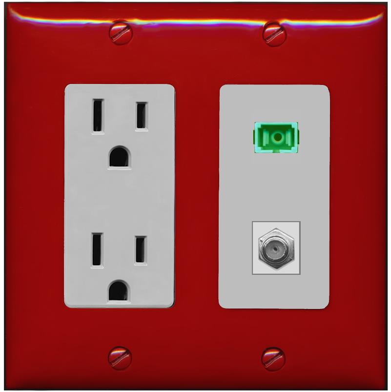 RiteAV 1 Port SC-APC Fiber Simplex Coax Cable TV Wall Plate - Outlet [Red/Gray]