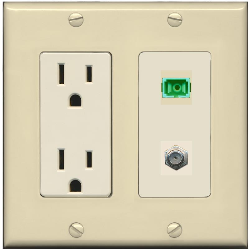 RiteAV 1 Port SC-APC Fiber Simplex Coax Cable TV Wall Plate - Outlet [Ivory/Light-Almond]