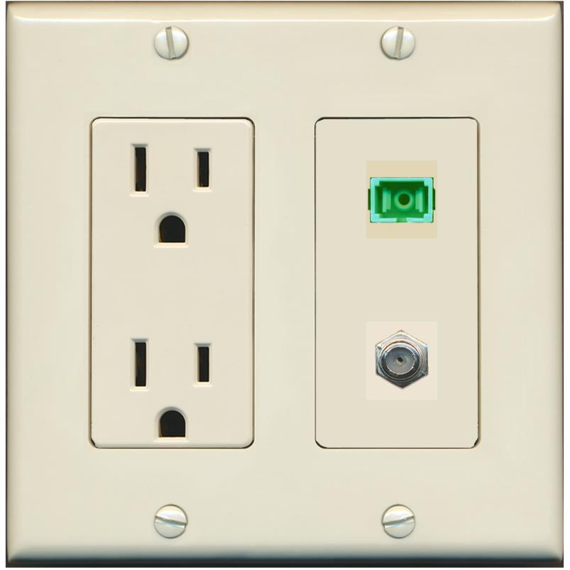 RiteAV 1 Port SC-APC Fiber Simplex Coax Cable TV Wall Plate - Outlet [Light-Almond]