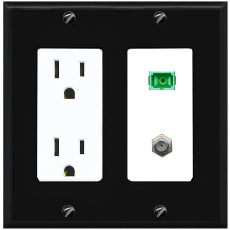 RiteAV 1 Port SC-APC Fiber Simplex Coax Cable TV Wall Plate - Outlet [Black/White]