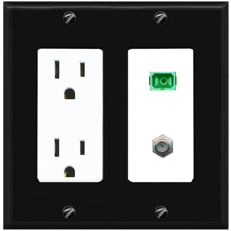 RiteAV 1 Port SC-APC Fiber Simplex Coax Cable TV Wall Plate - Outlet [Black/White]