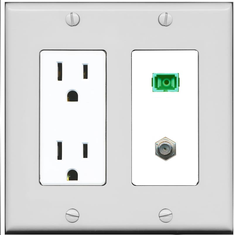 RiteAV 1 Port SC-APC Fiber Simplex Coax Cable TV Wall Plate - Outlet [Gray/White]