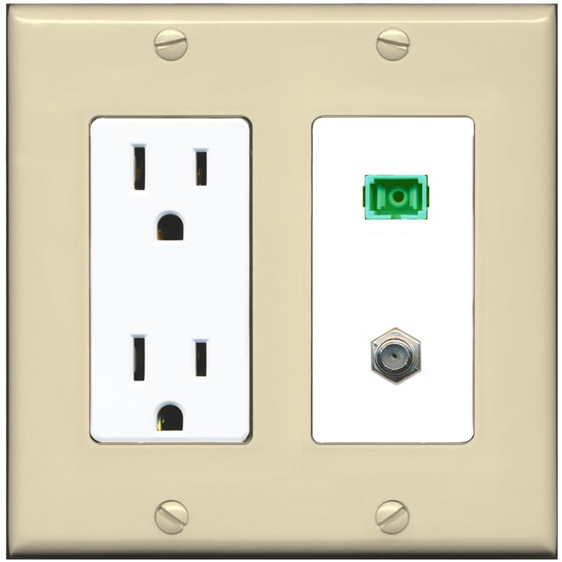 RiteAV 1 Port SC-APC Fiber Simplex Coax Cable TV Wall Plate - Outlet [Ivory/White]