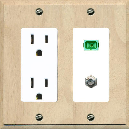 RiteAV 1 Port SC-APC Fiber Simplex Coax Cable TV Wall Plate - Outlet [Wood/White]