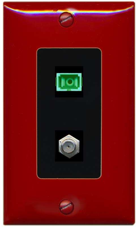 RiteAV 1 Port SC-APC Fiber Simplex Coax Cable TV Wall Plate - 1 Gang [Red/Black]