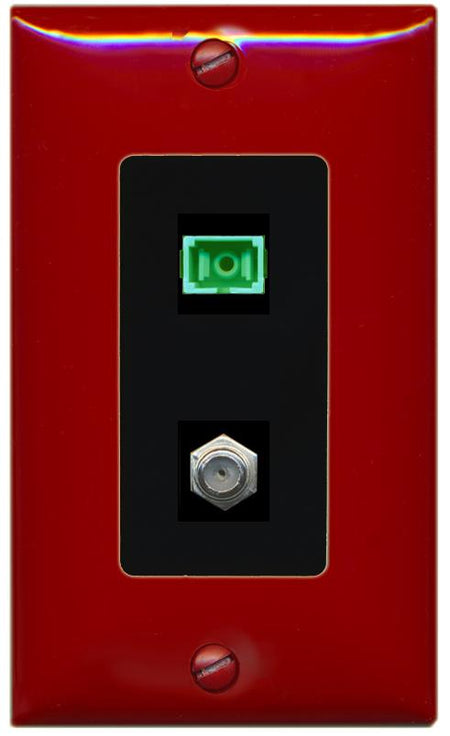 RiteAV 1 Port SC-APC Fiber Simplex Coax Cable TV Wall Plate - 1 Gang [Red/Black]