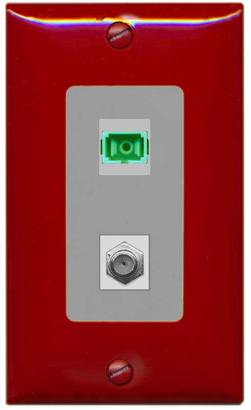 RiteAV 1 Port SC-APC Fiber Simplex Coax Cable TV Wall Plate - 1 Gang [Red/Gray]