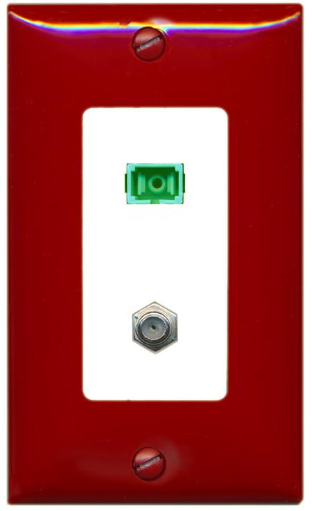 RiteAV 1 Port SC-APC Fiber Simplex Coax Cable TV Wall Plate - 1 Gang [Red/White]