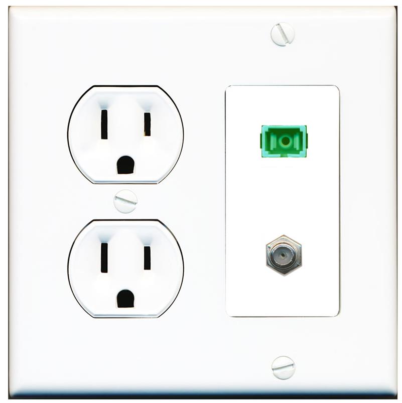 RiteAV 1 Port SC-APC Fiber Simplex Coax Cable TV Wall Plate - Round Outlet [White]