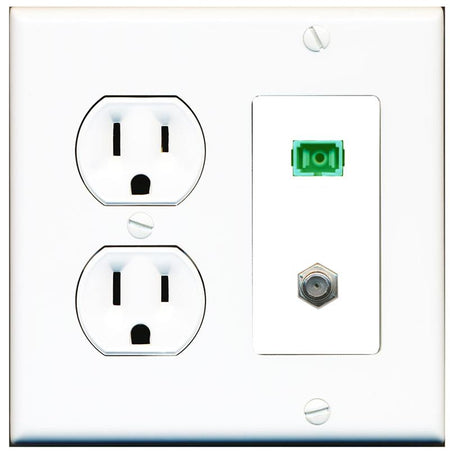 RiteAV 1 Port SC-APC Fiber Simplex Coax Cable TV Wall Plate - Round Outlet [White]