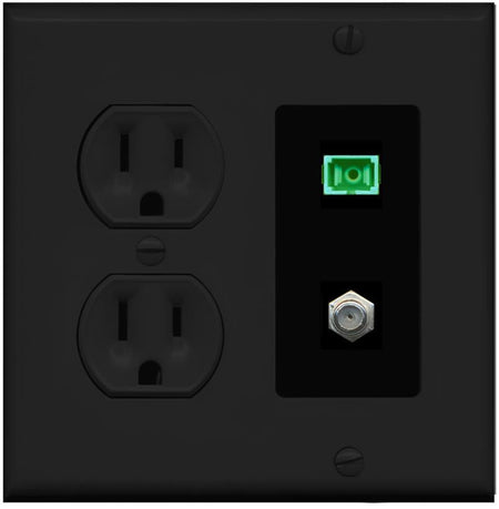 RiteAV 1 Port SC-APC Fiber Simplex Coax Cable TV Wall Plate - Round Outlet [Black/Black]