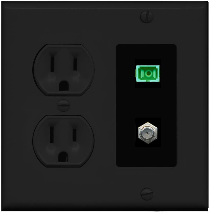 RiteAV 1 Port SC-APC Fiber Simplex Coax Cable TV Wall Plate - Round Outlet [Black/Black]