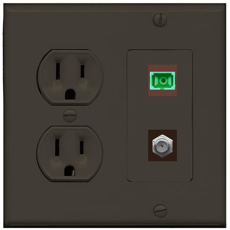 RiteAV 1 Port SC-APC Fiber Simplex Coax Cable TV Wall Plate - Round Outlet [Brown/Brown]