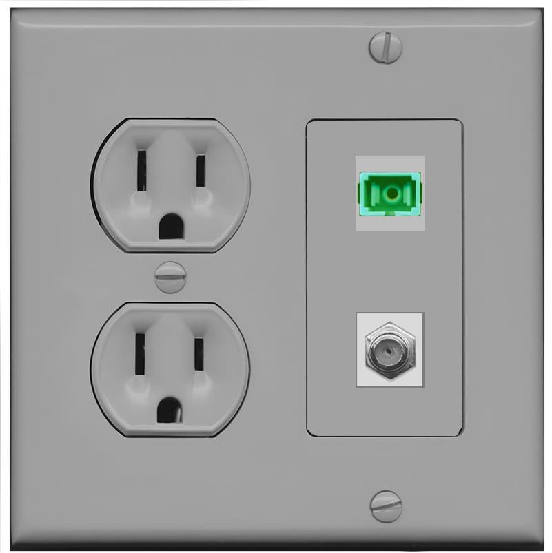 RiteAV 1 Port SC-APC Fiber Simplex Coax Cable TV Wall Plate - Round Outlet [Gray/Gray]