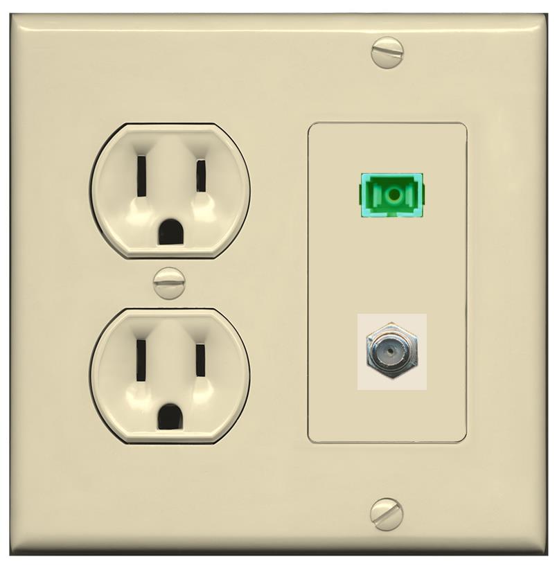 RiteAV 1 Port SC-APC Fiber Simplex Coax Cable TV Wall Plate - Round Outlet [Ivory/Ivory]