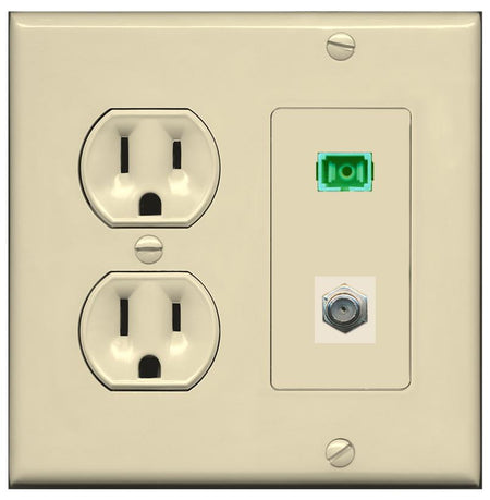 RiteAV 1 Port SC-APC Fiber Simplex Coax Cable TV Wall Plate - Round Outlet [Ivory/Ivory]
