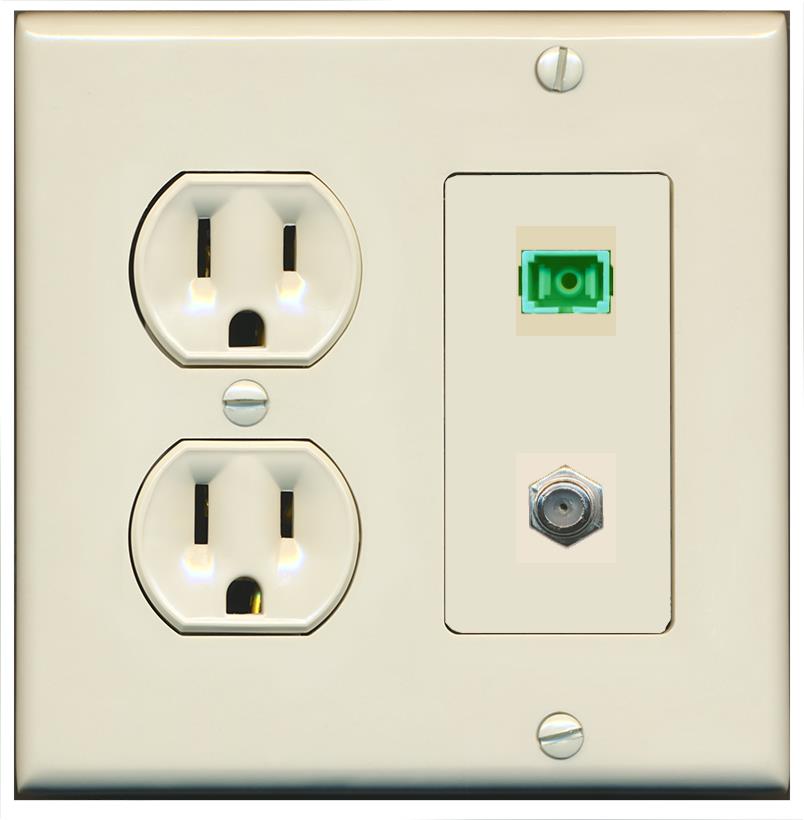 RiteAV 1 Port SC-APC Fiber Simplex Coax Cable TV Wall Plate - Round Outlet [Light-Almond]