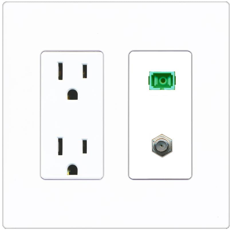 RiteAV 1 Port SC-APC Fiber Simplex Coax Cable TV Wall Plate - Outlet [Screwless White]