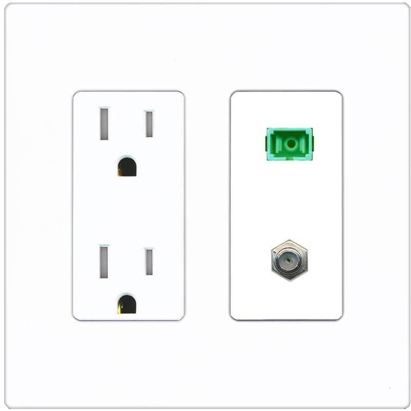 RiteAV 1 Port SC-APC Fiber Simplex Coax Cable TV Wall Plate - Tamper-Res [Screwless White]
