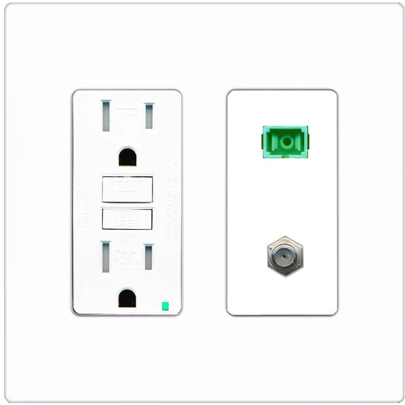 RiteAV 1 Port SC-APC Fiber Simplex Coax Cable TV Wall Plate - GFCI [Screwless White]