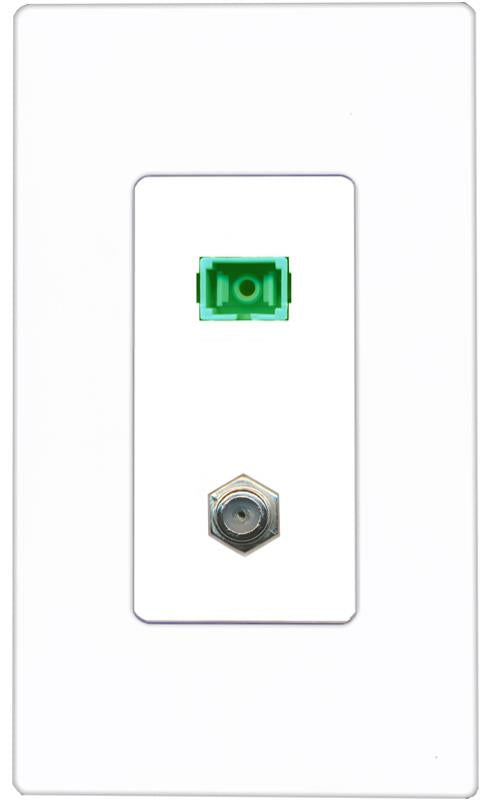 RiteAV 1 Port SC-APC Fiber Simplex Coax Cable TV Wall Plate - 1 Gang [Screwless White]