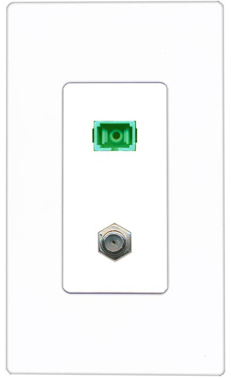 RiteAV 1 Port SC-APC Fiber Simplex Coax Cable TV Wall Plate - 1 Gang [Screwless White]