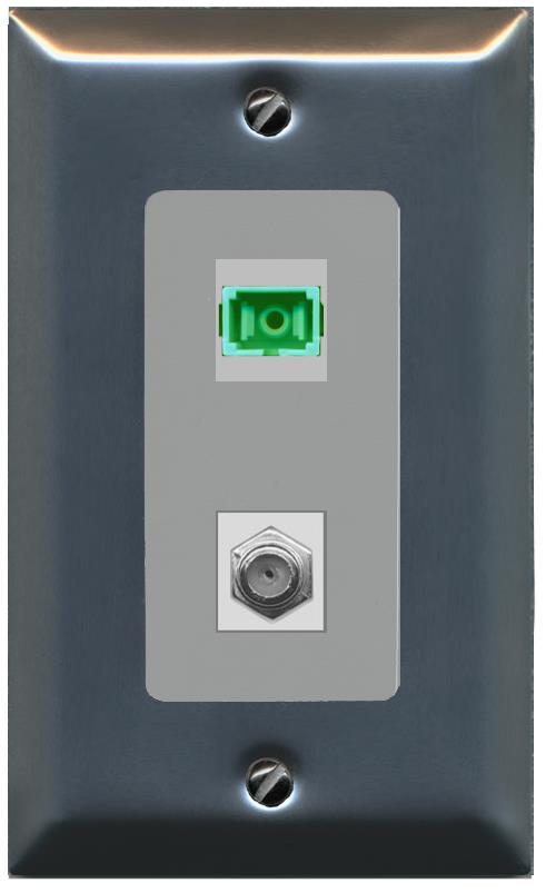 RiteAV 1 Port SC-APC Fiber Simplex Coax Cable TV Wall Plate - 1 Gang [Stainless/Gray]