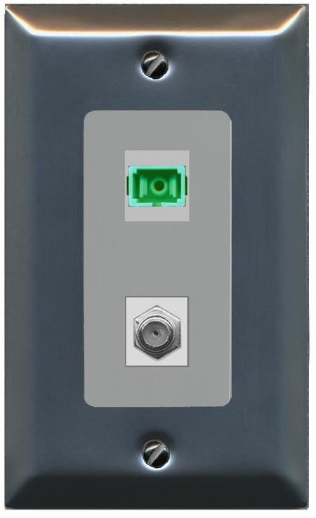 RiteAV 1 Port SC-APC Fiber Simplex Coax Cable TV Wall Plate - 1 Gang [Stainless/Gray]