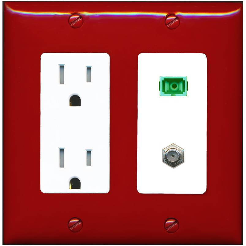 RiteAV 1 Port SC-APC Fiber Simplex Coax Cable TV Wall Plate - Tamper-Res [Red/White]