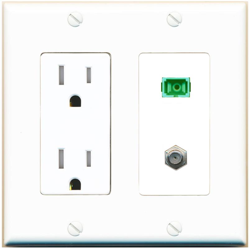 RiteAV 1 Port SC-APC Fiber Simplex Coax Cable TV Wall Plate - Tamper-Res [White]