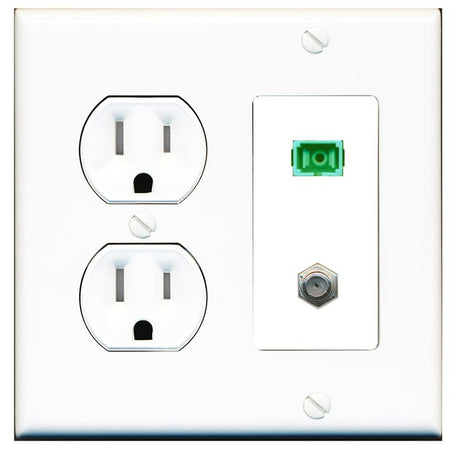 RiteAV 1 Port SC-APC Fiber Simplex Coax Cable TV Wall Plate - Tamper Proof [White]