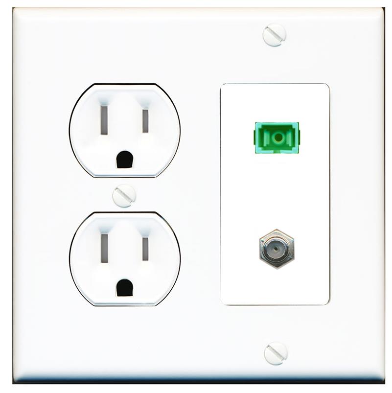 RiteAV 1 Port SC-APC Fiber Simplex Coax Cable TV Wall Plate - Tamper Proof [White]