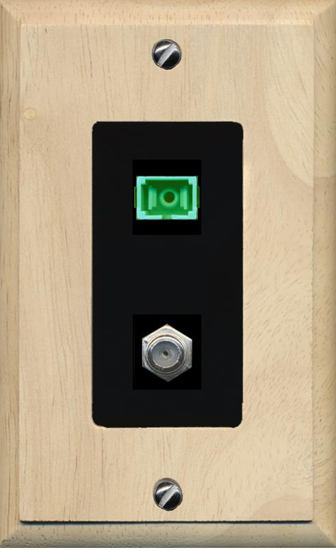 RiteAV 1 Port SC-APC Fiber Simplex Coax Cable TV Wall Plate - 1 Gang [Wood/Black]