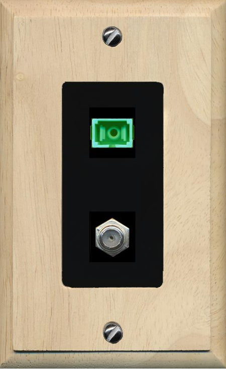 RiteAV 1 Port SC-APC Fiber Simplex Coax Cable TV Wall Plate - 1 Gang [Wood/Black]