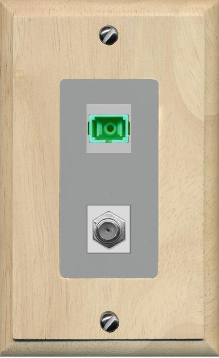 RiteAV 1 Port SC-APC Fiber Simplex Coax Cable TV Wall Plate - 1 Gang [Wood/Gray]