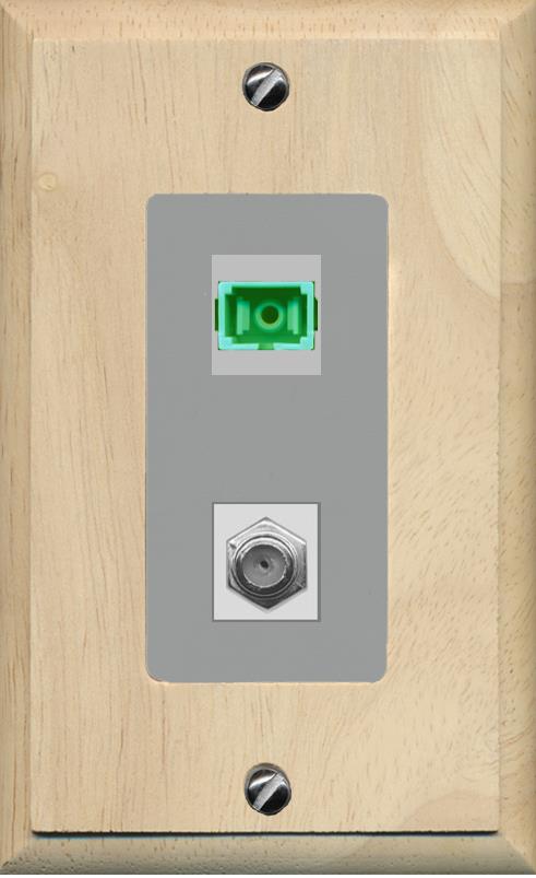RiteAV 1 Port SC-APC Fiber Simplex Coax Cable TV Wall Plate - 1 Gang [Wood/Gray]